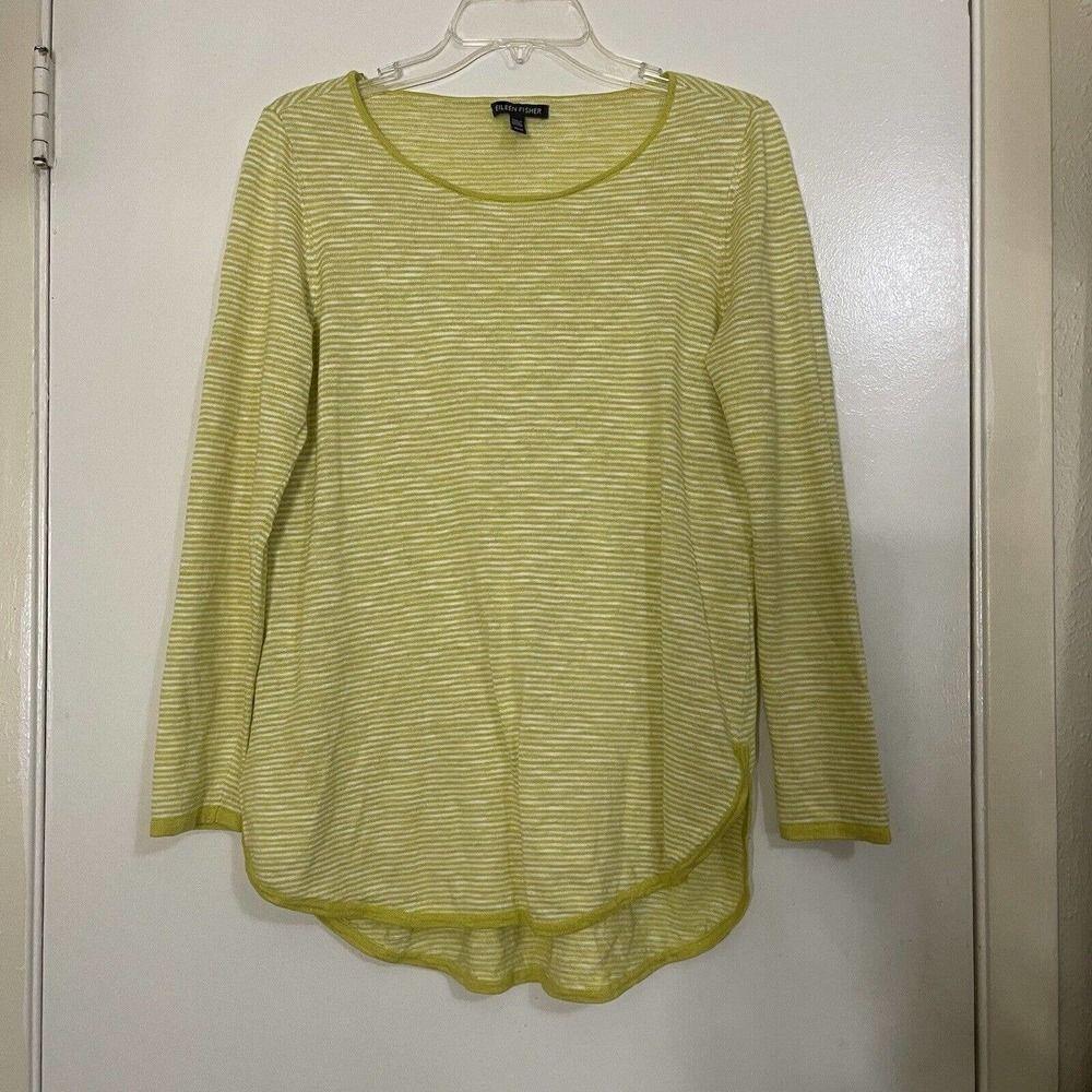 EILEEN FISHER yellow stripe knit linen long sleeve shirt size Medium